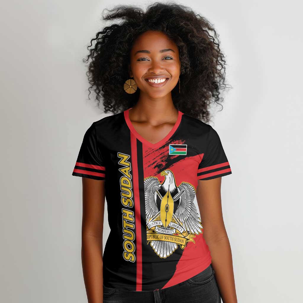 Personalized South Sudan With Coat Of Arms Women V-Neck T-Shirt Sporty Style
