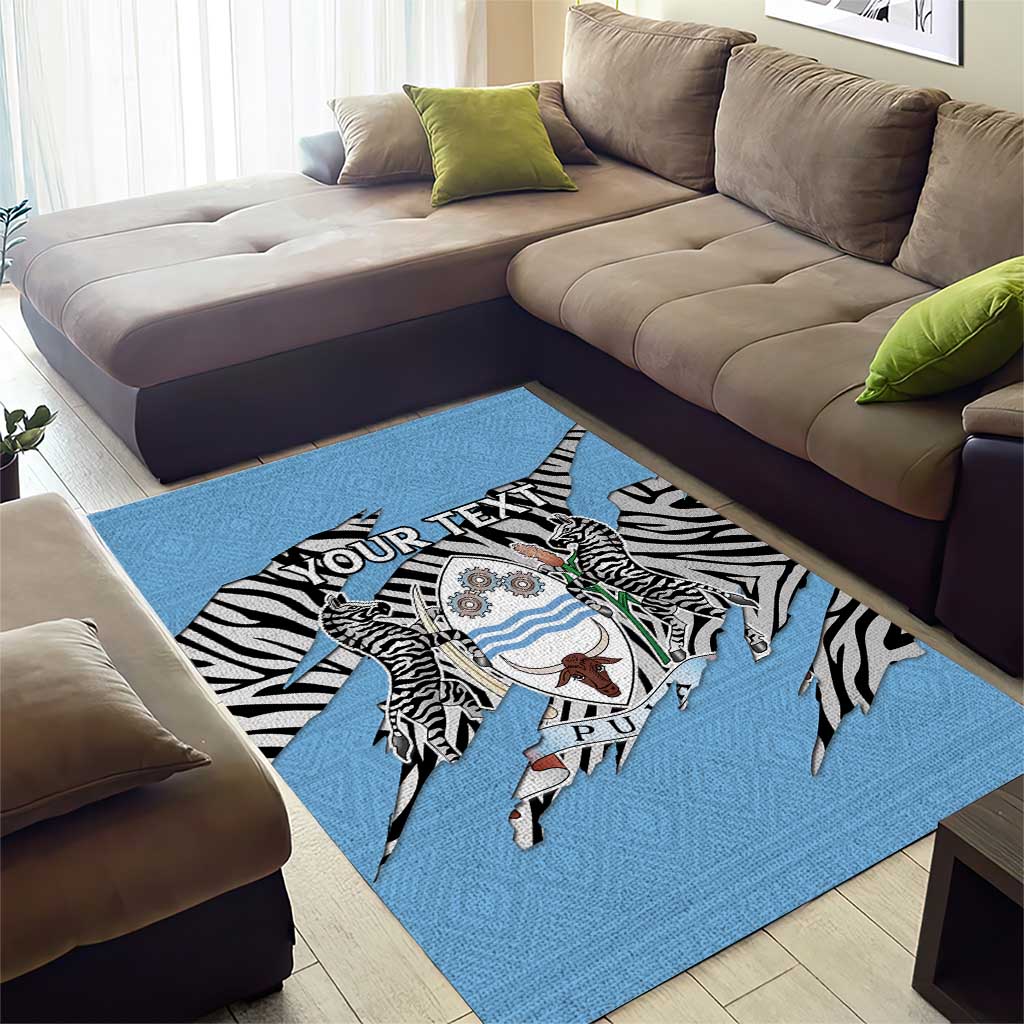Personalized Lefatshe la Botswana Area Rug Coat Of Arms - African and Zebra Patterns