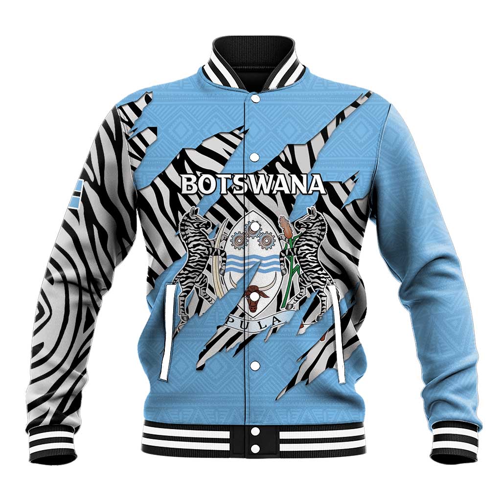Personalized Lefatshe la Botswana Baseball Jacket Coat Of Arms - African and Zebra Patterns