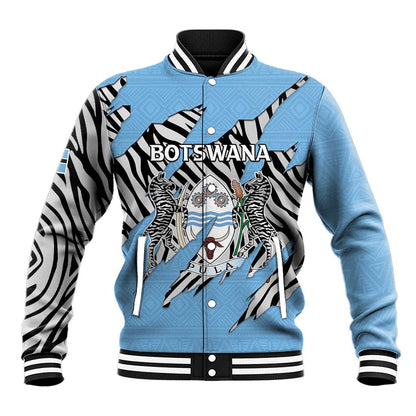 Personalized Lefatshe la Botswana Baseball Jacket Coat Of Arms - African and Zebra Patterns