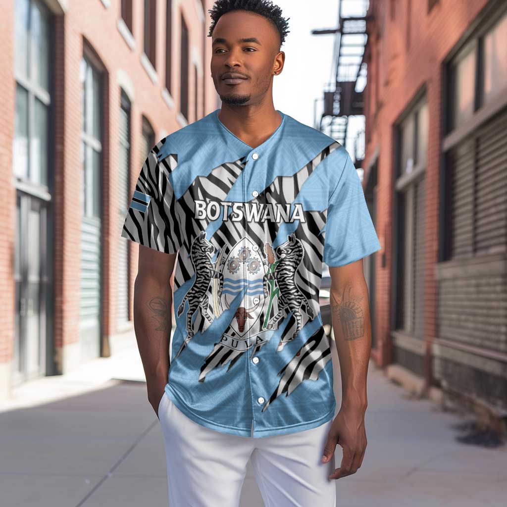 Personalized Lefatshe la Botswana Baseball Jersey Coat Of Arms - African and Zebra Patterns