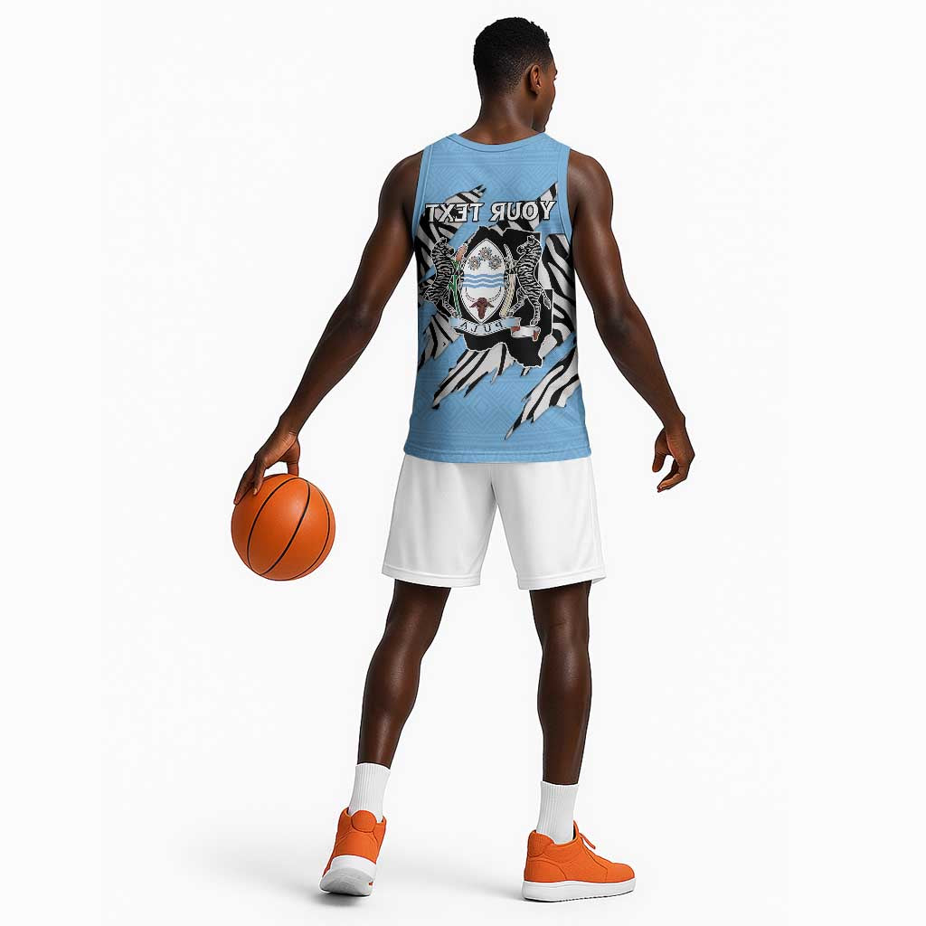 Personalized Lefatshe la Botswana Basketball Jersey Coat Of Arms - African and Zebra Patterns - African Pride