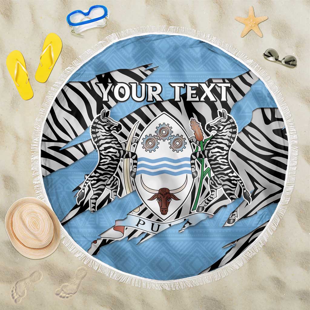 Personalized Lefatshe la Botswana Beach Blanket Coat Of Arms - African and Zebra Patterns