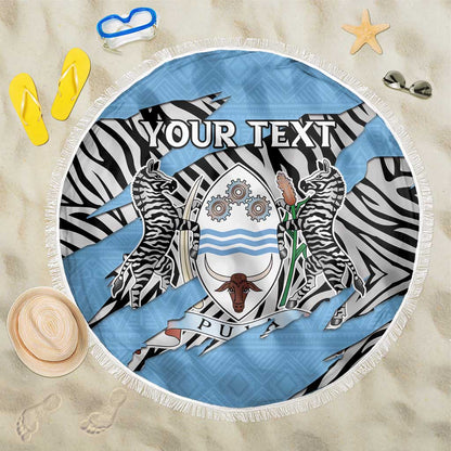 Personalized Lefatshe la Botswana Beach Blanket Coat Of Arms - African and Zebra Patterns