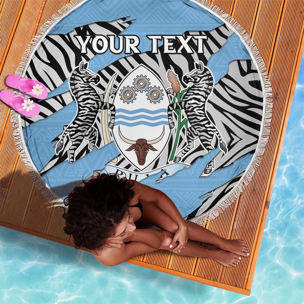 Personalized Lefatshe la Botswana Beach Blanket Coat Of Arms - African and Zebra Patterns