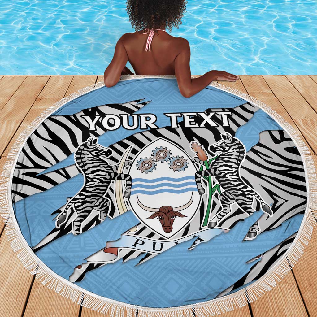 Personalized Lefatshe la Botswana Beach Blanket Coat Of Arms - African and Zebra Patterns