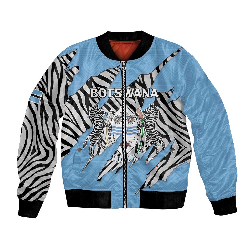 Personalized Lefatshe la Botswana Bomber Jacket Coat Of Arms - African and Zebra Patterns