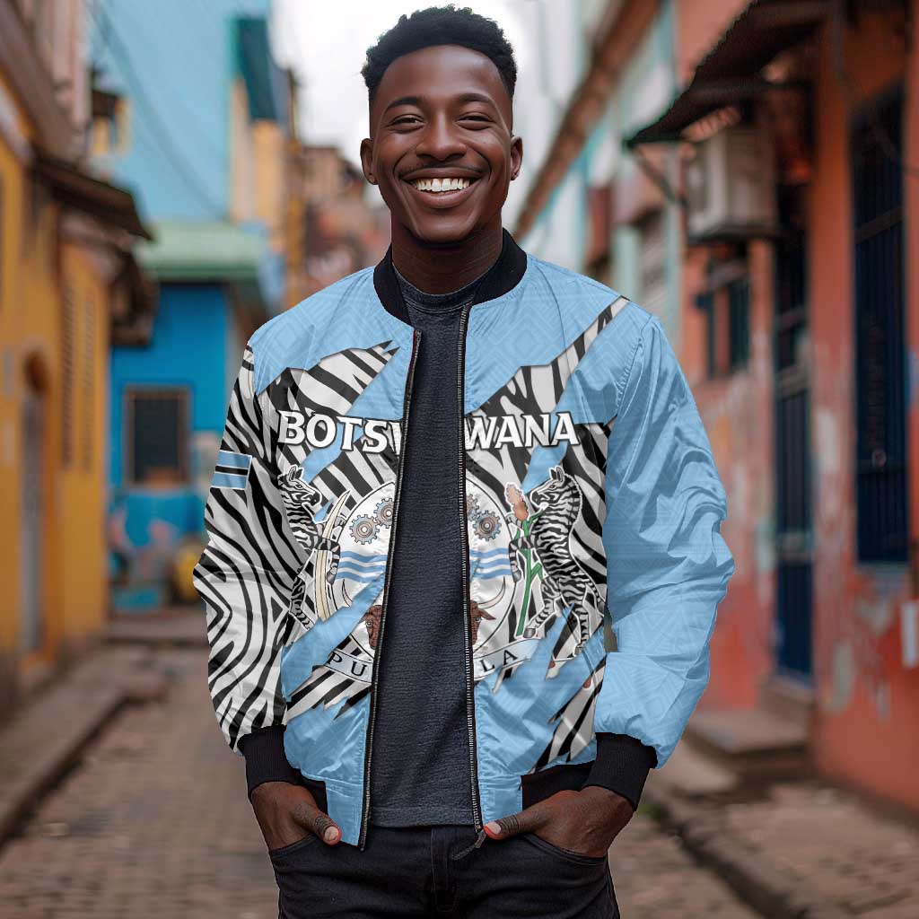 Personalized Lefatshe la Botswana Bomber Jacket Coat Of Arms - African and Zebra Patterns