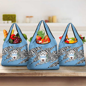 Personalized Lefatshe la Botswana Grocery Bag Coat Of Arms - African and Zebra Patterns