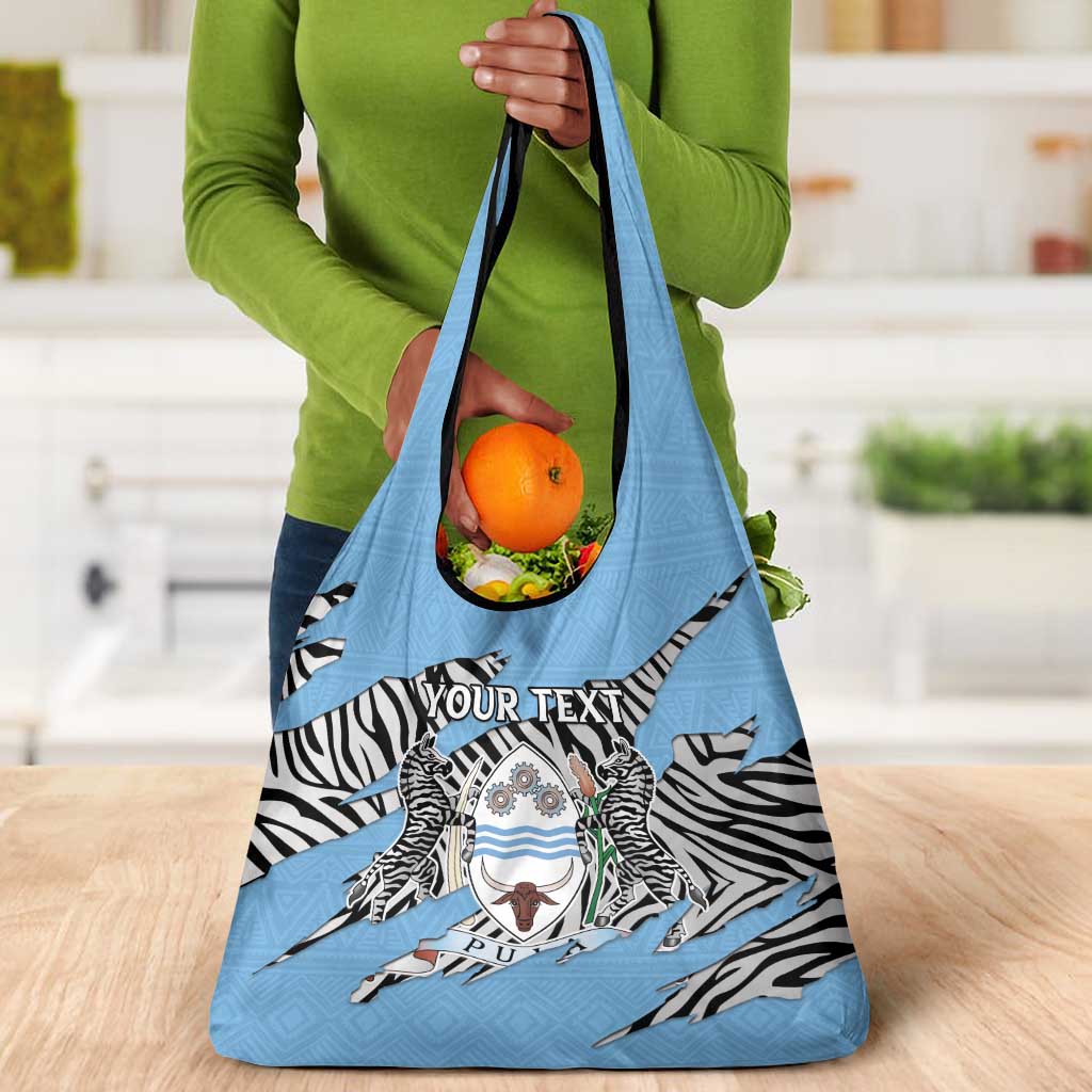 Personalized Lefatshe la Botswana Grocery Bag Coat Of Arms - African and Zebra Patterns