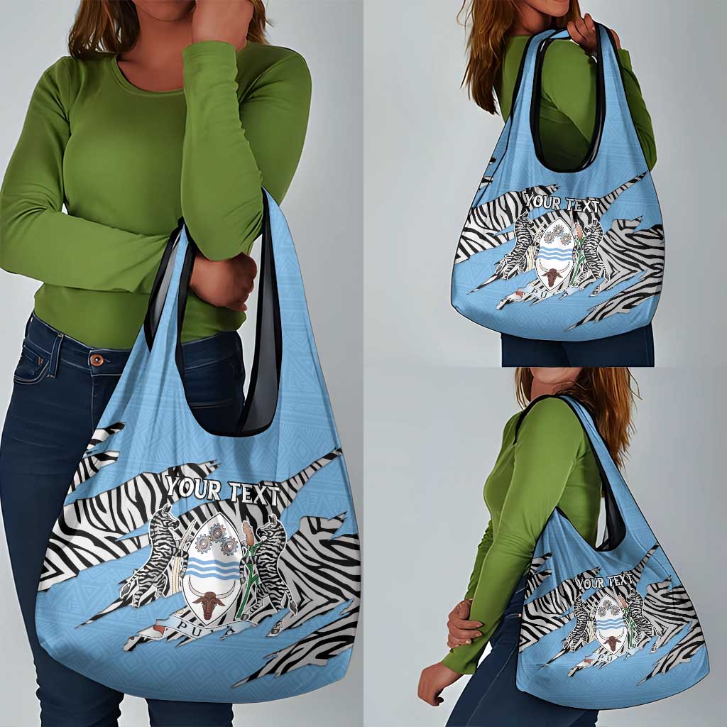 Personalized Lefatshe la Botswana Grocery Bag Coat Of Arms - African and Zebra Patterns