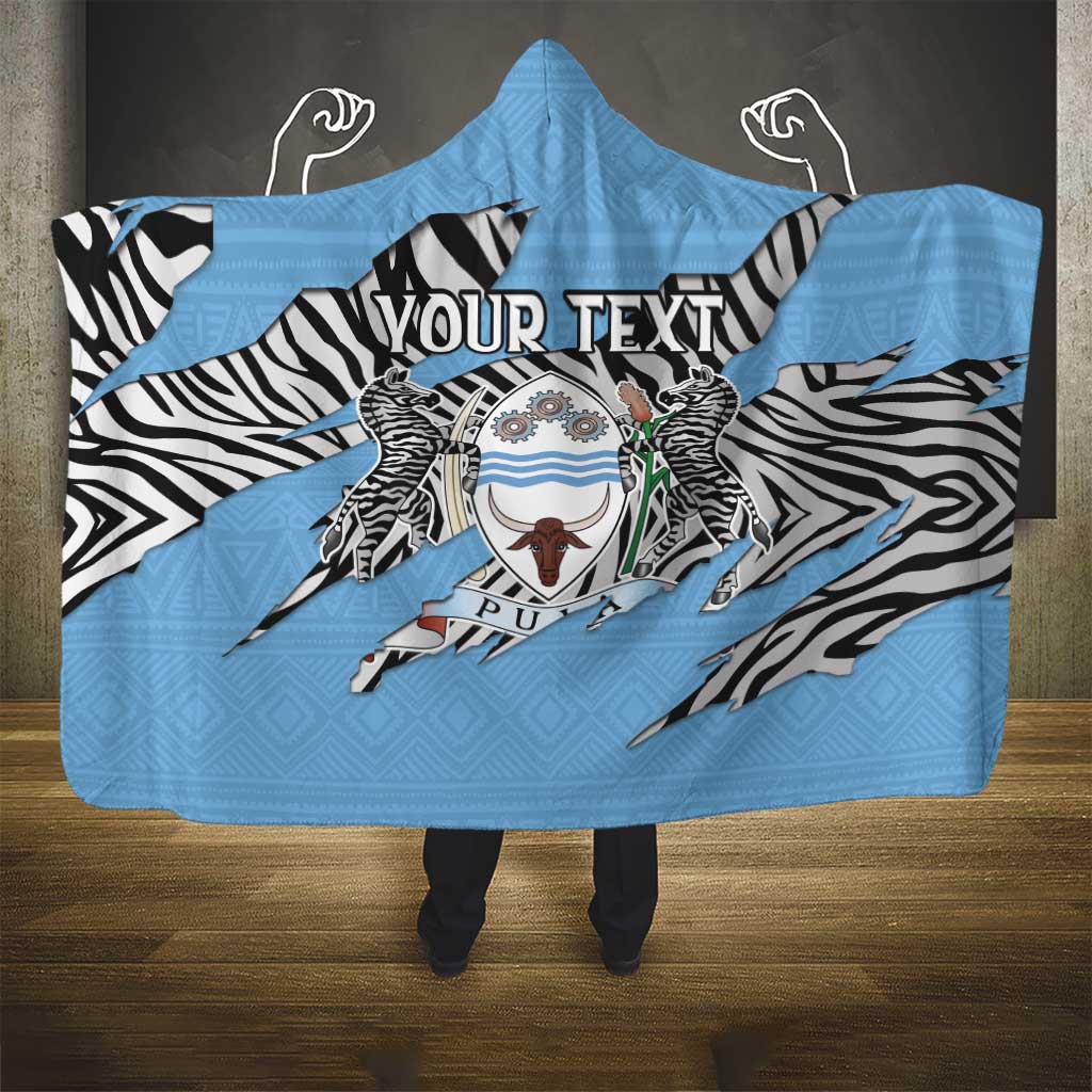Personalized Lefatshe la Botswana Hooded Blanket Coat Of Arms - African and Zebra Patterns