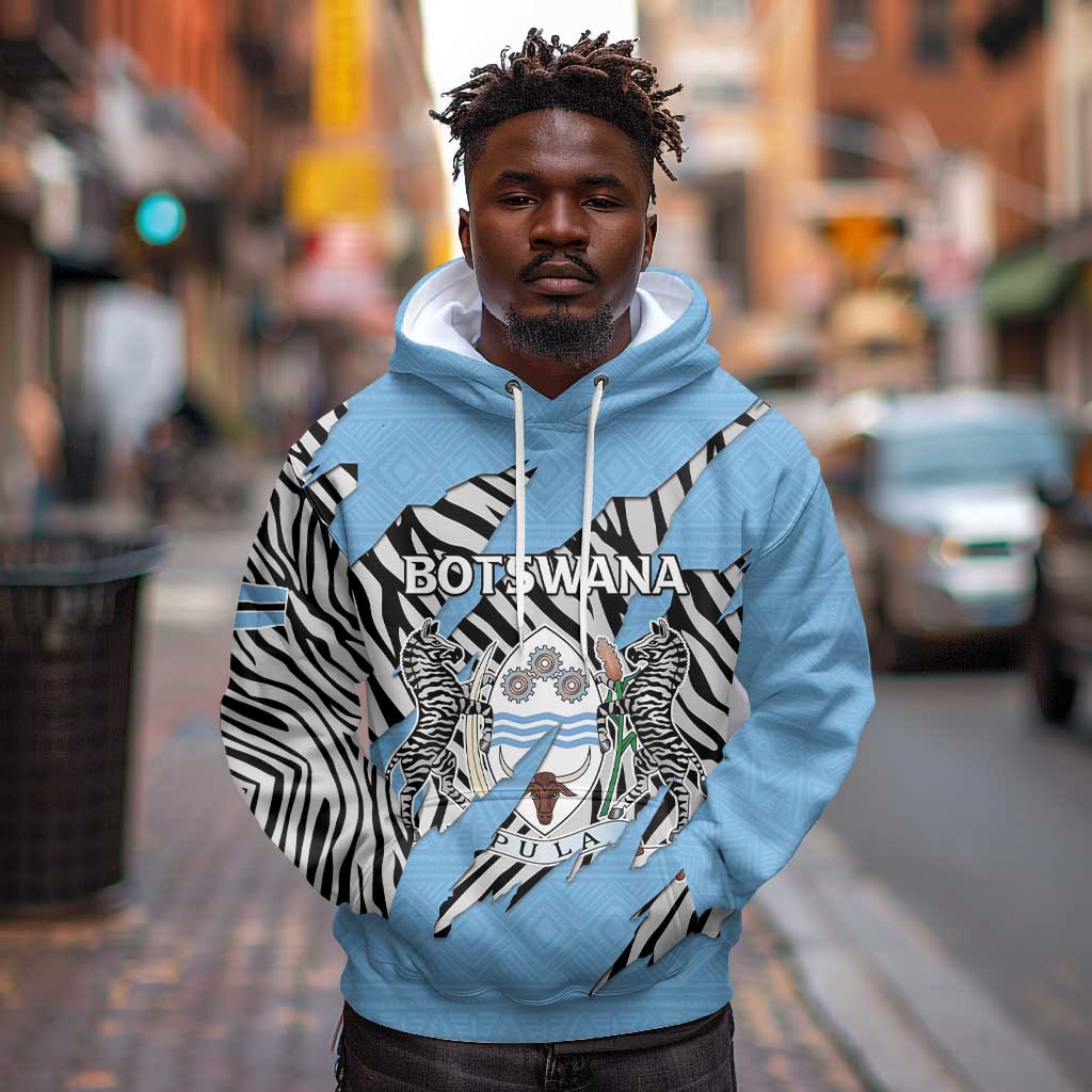 Personalized Lefatshe la Botswana Hoodie Coat Of Arms - African and Zebra Patterns