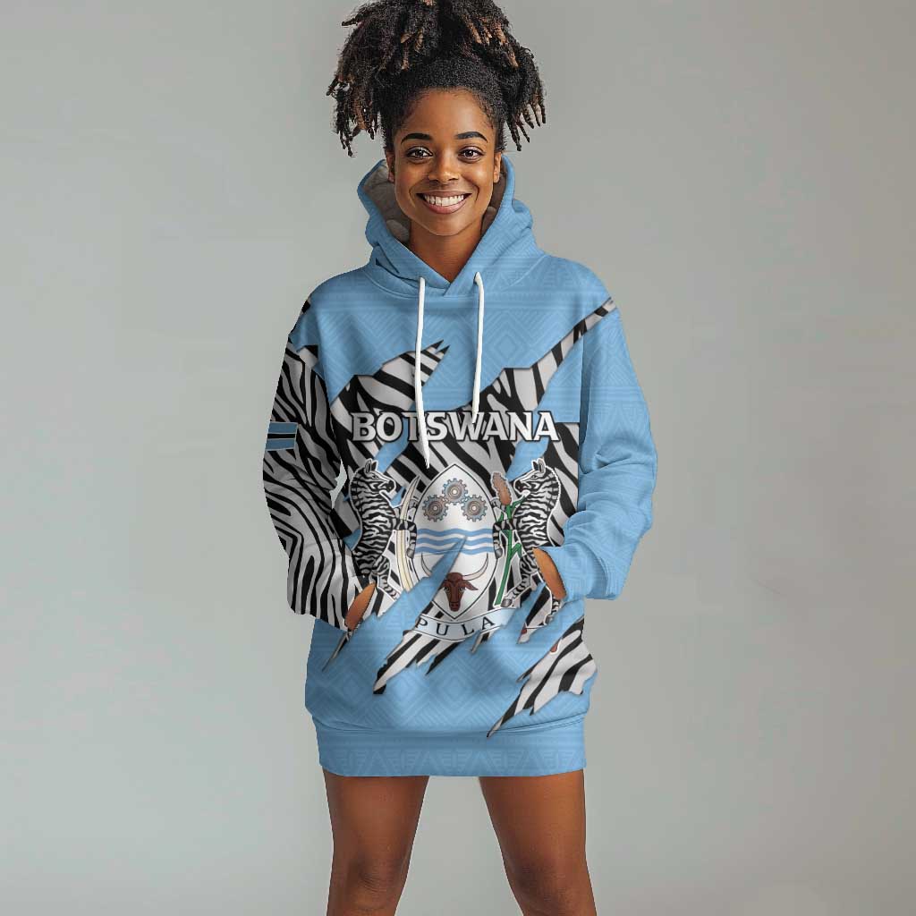 Personalized Lefatshe la Botswana Hoodie Dress Coat Of Arms - African and Zebra Patterns