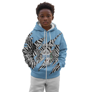 Personalized Lefatshe la Botswana Kid Hoodie Coat Of Arms - African and Zebra Patterns