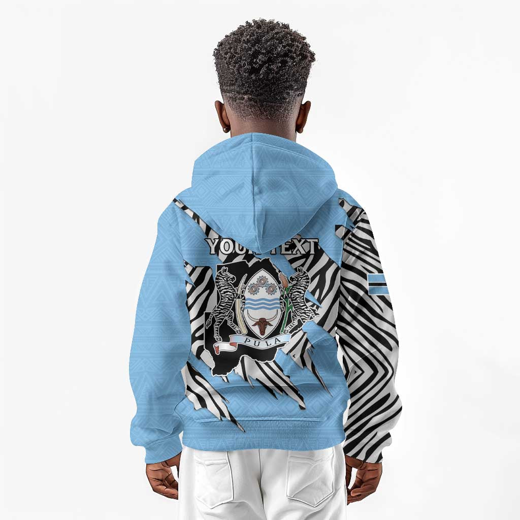 Personalized Lefatshe la Botswana Kid Hoodie Coat Of Arms - African and Zebra Patterns