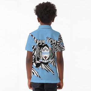 Personalized Lefatshe la Botswana Kid Polo Shirt Coat Of Arms - African and Zebra Patterns
