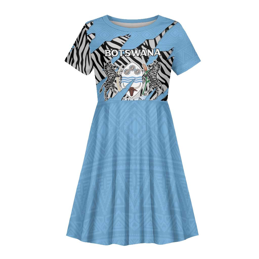 Personalized Lefatshe la Botswana Kid Short Sleeve Dress Coat Of Arms - African and Zebra Patterns