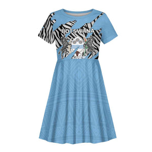 Personalized Lefatshe la Botswana Kid Short Sleeve Dress Coat Of Arms - African and Zebra Patterns