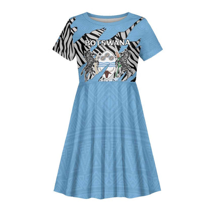 Personalized Lefatshe la Botswana Kid Short Sleeve Dress Coat Of Arms - African and Zebra Patterns
