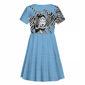 Personalized Lefatshe la Botswana Kid Short Sleeve Dress Coat Of Arms - African and Zebra Patterns