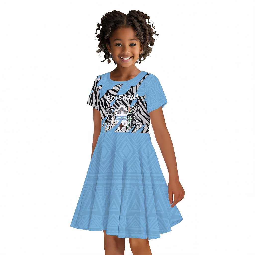 Personalized Lefatshe la Botswana Kid Short Sleeve Dress Coat Of Arms - African and Zebra Patterns