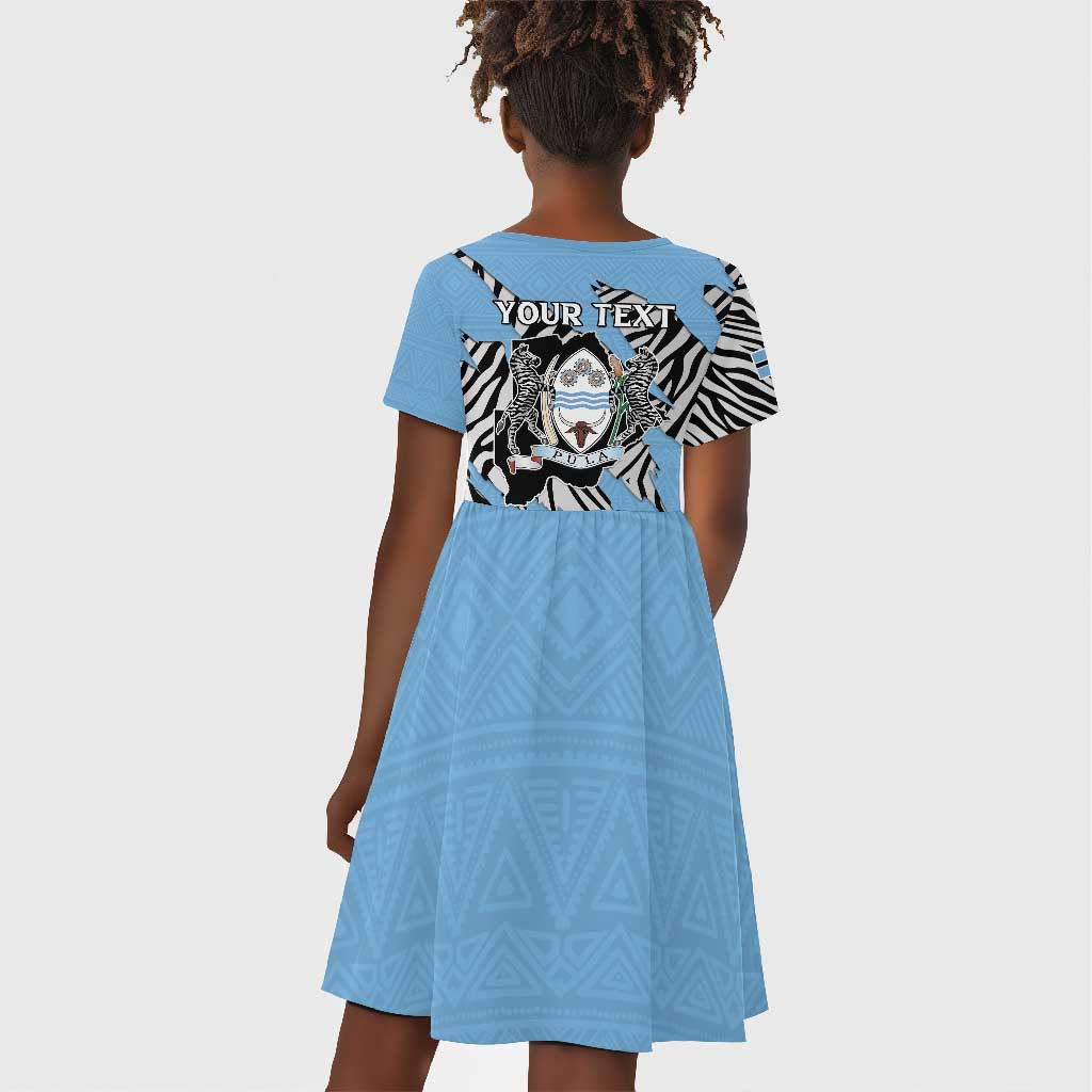 Personalized Lefatshe la Botswana Kid Short Sleeve Dress Coat Of Arms - African and Zebra Patterns