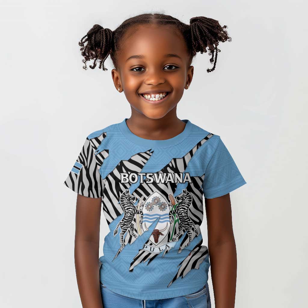 Personalized Lefatshe la Botswana Kid T shirt Coat Of Arms - African and Zebra Patterns