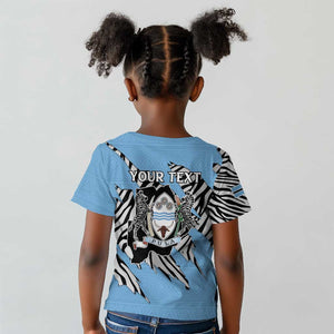 Personalized Lefatshe la Botswana Kid T shirt Coat Of Arms - African and Zebra Patterns