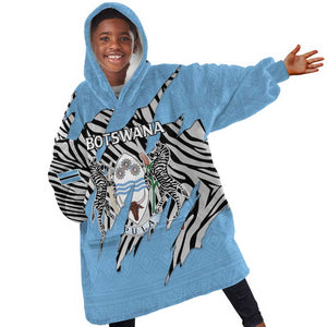Personalized Lefatshe la Botswana Kid Wearable Blanket Hoodie Coat Of Arms - African and Zebra Patterns