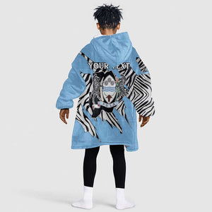 Personalized Lefatshe la Botswana Kid Wearable Blanket Hoodie Coat Of Arms - African and Zebra Patterns