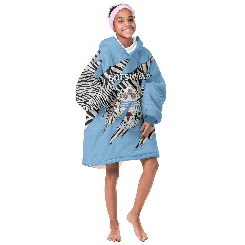 Personalized Lefatshe la Botswana Kid Wearable Blanket Hoodie Coat Of Arms - African and Zebra Patterns