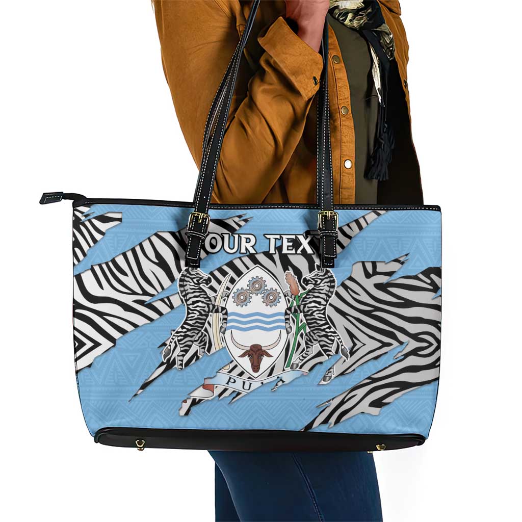 Personalized Lefatshe la Botswana Leather Tote Bag Coat Of Arms - African and Zebra Patterns