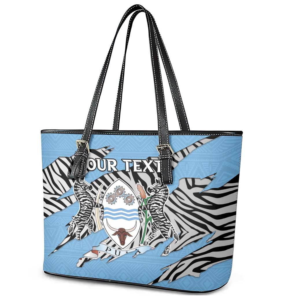 Personalized Lefatshe la Botswana Leather Tote Bag Coat Of Arms - African and Zebra Patterns