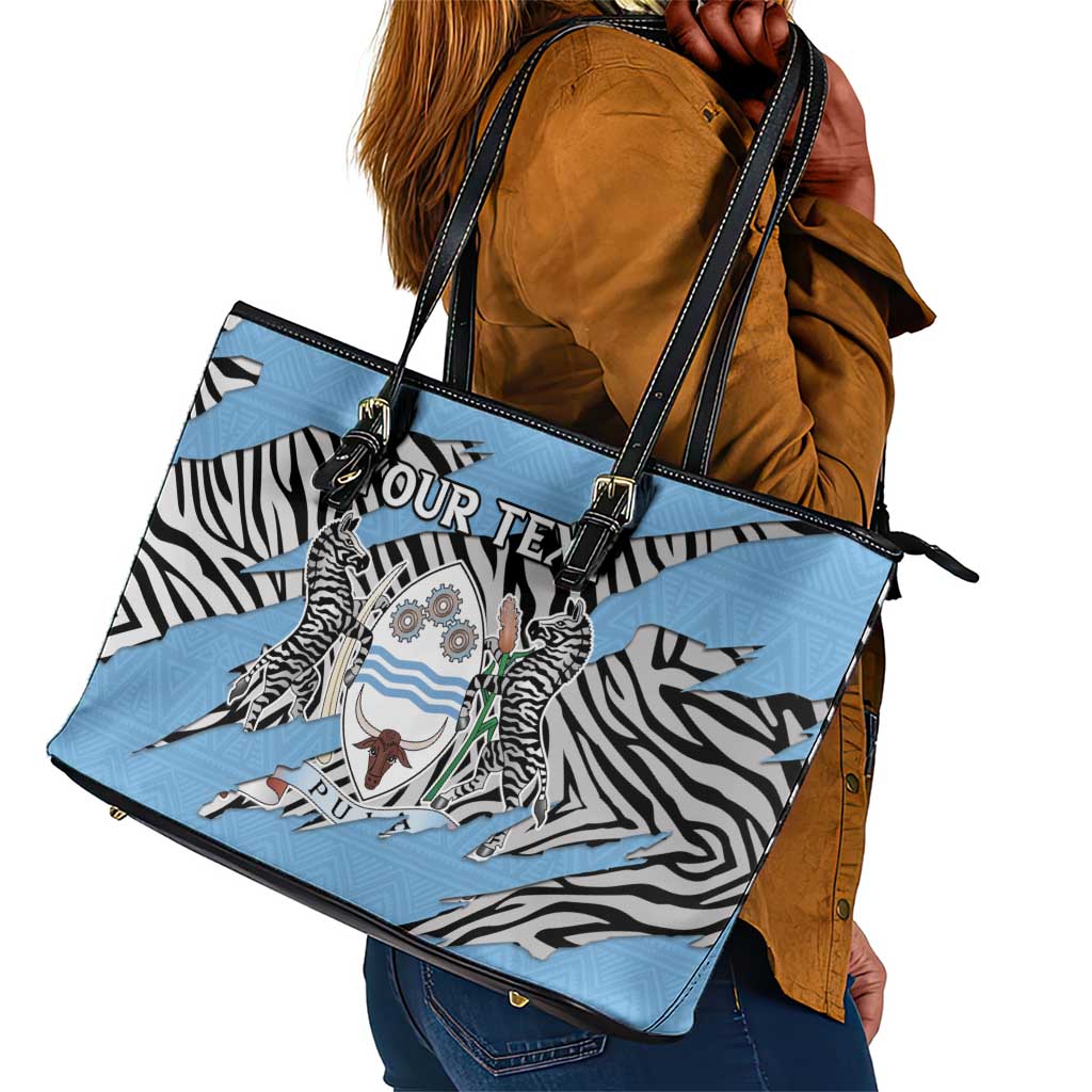 Personalized Lefatshe la Botswana Leather Tote Bag Coat Of Arms - African and Zebra Patterns