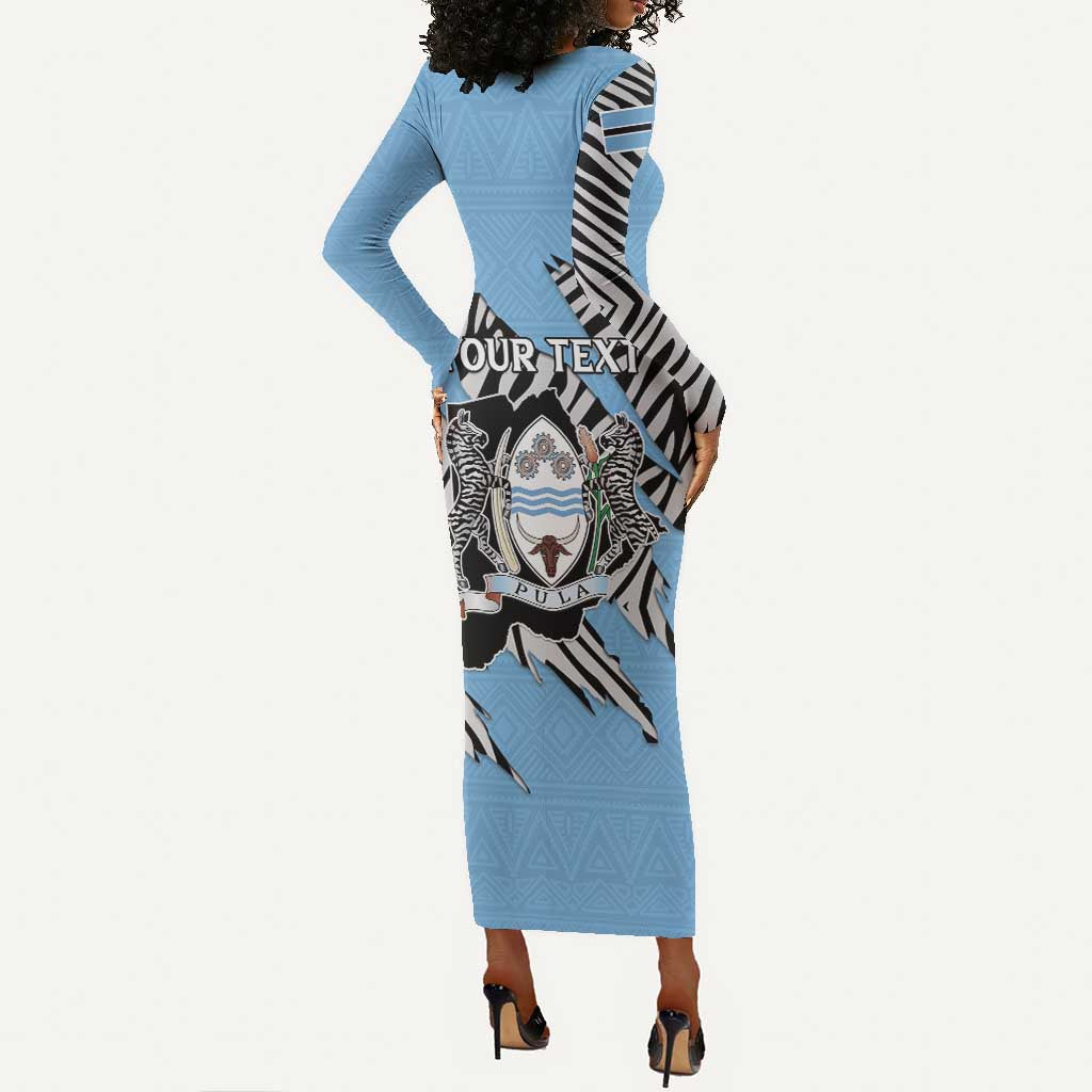 Personalized Lefatshe la Botswana Long Sleeve Bodycon Dress Coat Of Arms - African and Zebra Patterns LT15