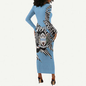 Personalized Lefatshe la Botswana Long Sleeve Bodycon Dress Coat Of Arms - African and Zebra Patterns LT15