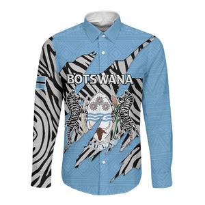 Personalized Lefatshe la Botswana Long Sleeve Button Shirt Coat Of Arms - African and Zebra Patterns