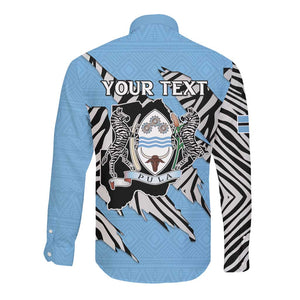 Personalized Lefatshe la Botswana Long Sleeve Button Shirt Coat Of Arms - African and Zebra Patterns