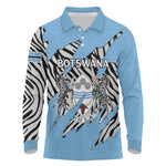 Personalized Lefatshe la Botswana Long Sleeve Polo Shirt Coat Of Arms - African and Zebra Patterns
