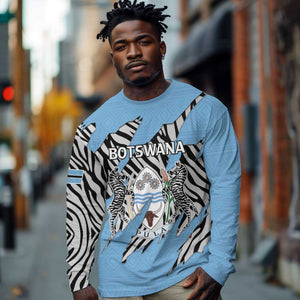 Personalized Lefatshe la Botswana Long Sleeve Shirt Coat Of Arms - African and Zebra Patterns