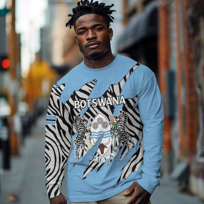 Personalized Lefatshe la Botswana Long Sleeve Shirt Coat Of Arms - African and Zebra Patterns