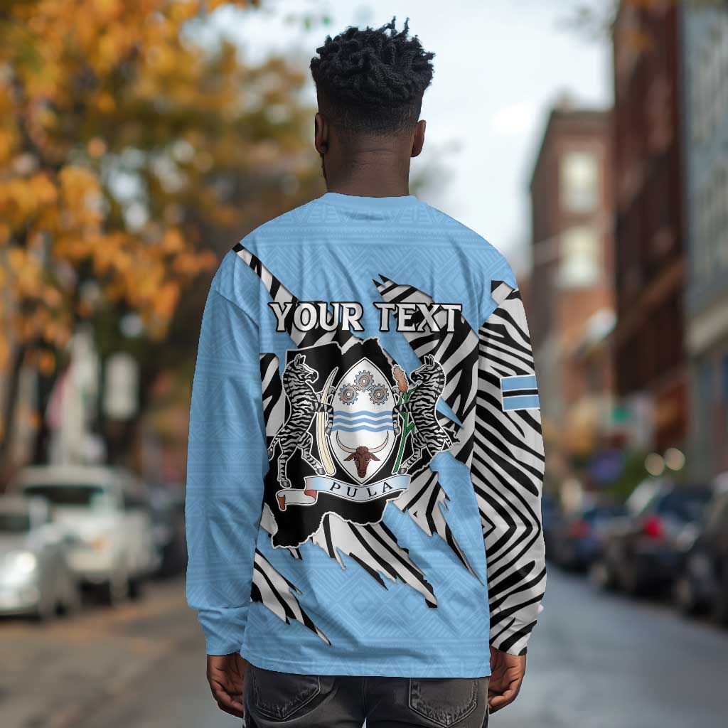Personalized Lefatshe la Botswana Long Sleeve Shirt Coat Of Arms - African and Zebra Patterns