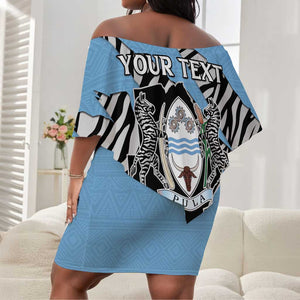 Personalized Lefatshe la Botswana Off Shoulder Short Dress Coat Of Arms - African and Zebra Patterns
