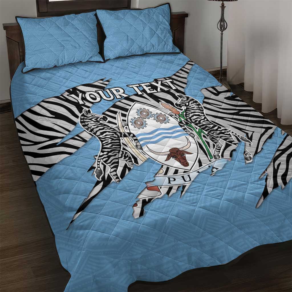 Personalized Lefatshe la Botswana Quilt Bed Set Coat Of Arms - African and Zebra Patterns