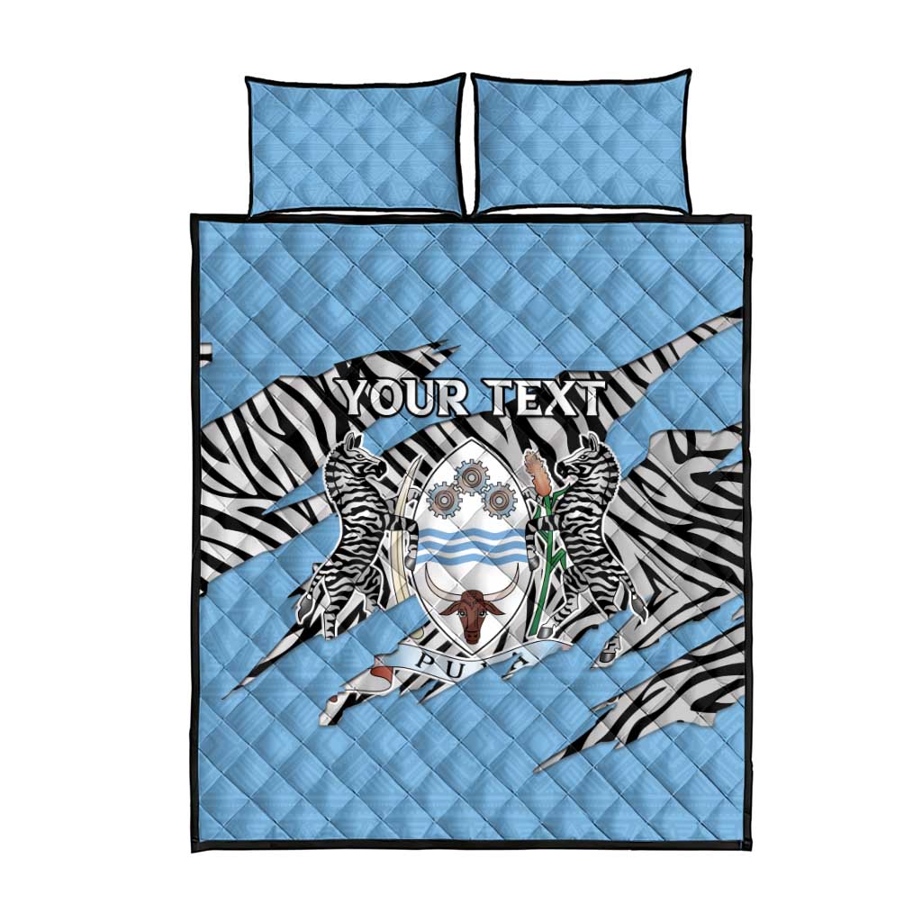 Personalized Lefatshe la Botswana Quilt Bed Set Coat Of Arms - African and Zebra Patterns