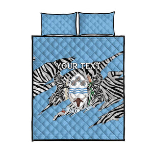 Personalized Lefatshe la Botswana Quilt Bed Set Coat Of Arms - African and Zebra Patterns