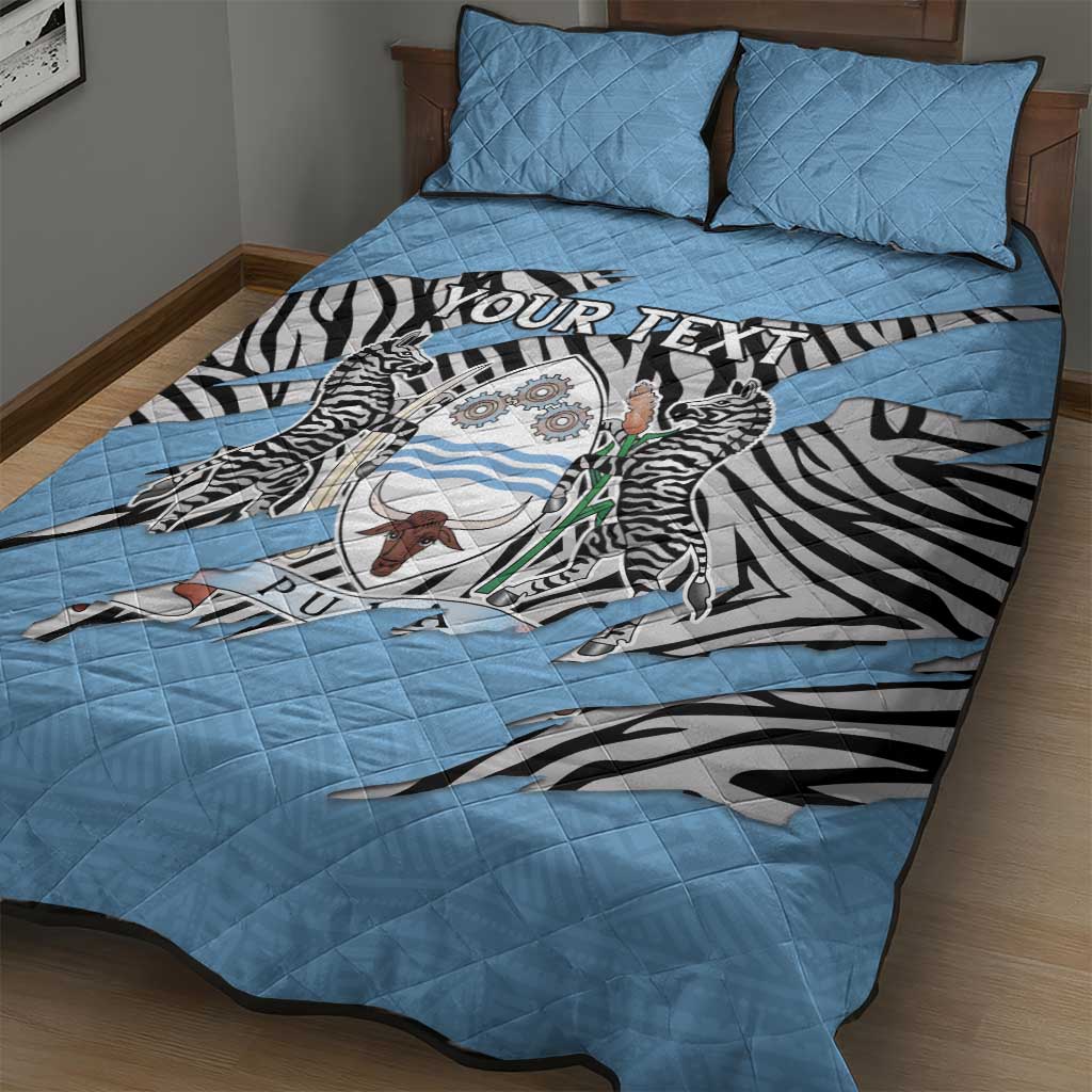 Personalized Lefatshe la Botswana Quilt Bed Set Coat Of Arms - African and Zebra Patterns