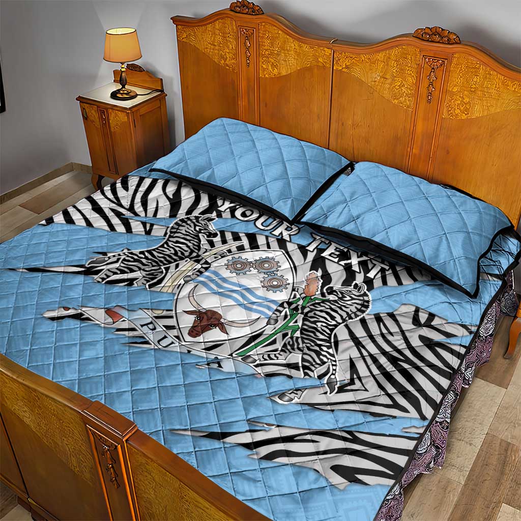 Personalized Lefatshe la Botswana Quilt Bed Set Coat Of Arms - African and Zebra Patterns