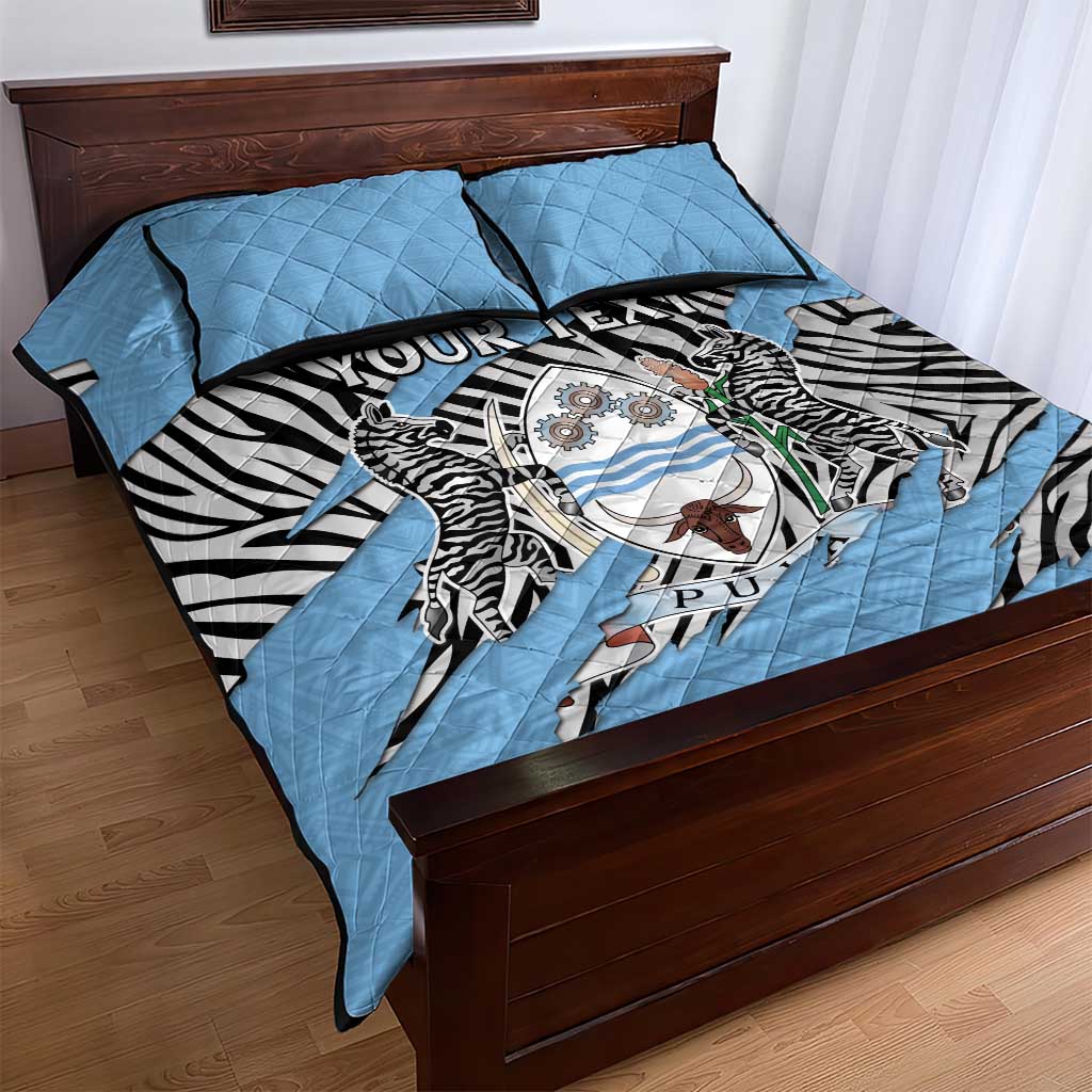 Personalized Lefatshe la Botswana Quilt Bed Set Coat Of Arms - African and Zebra Patterns